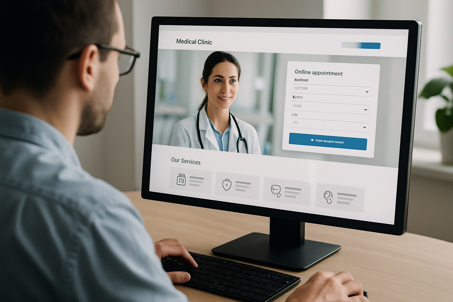 A designer reviewing a clinic website mockup